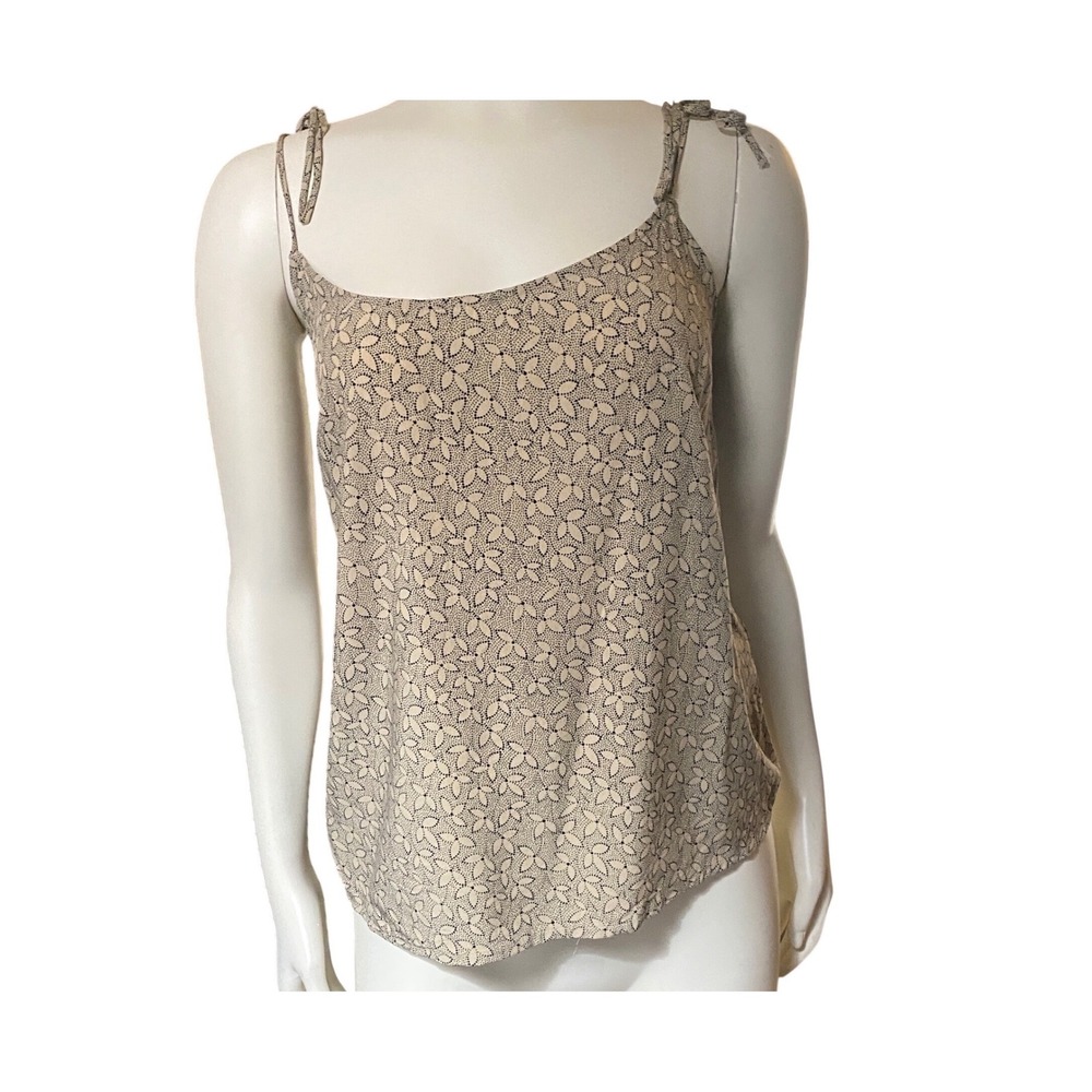 Levis Women L Tan Floral Leaf Print Tie Strap Camisole Tank Top Neutral Y2K Boho